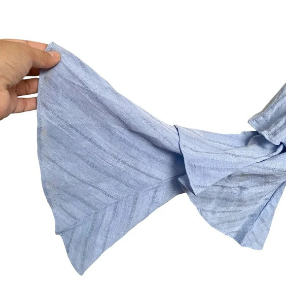 English Factory Blue Pom Pom Tie Top Tiered Sleeve Blouse Size Small - Picture 8 of 16